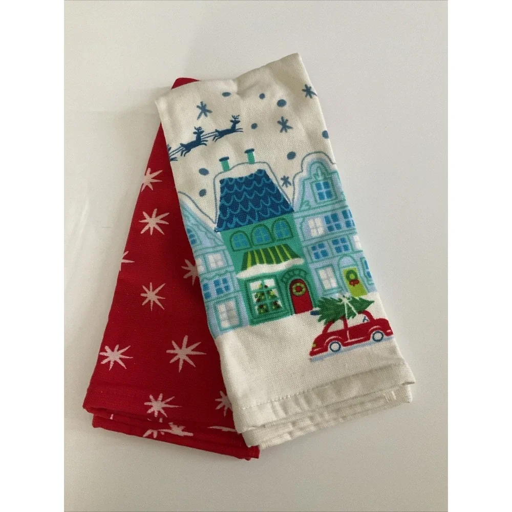 Wondershop Hand Towels 2pk White Red Christmas Subject New